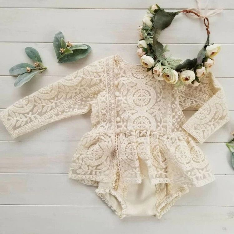 Ivory lace baby girl romper