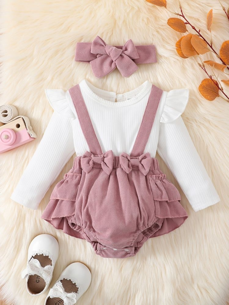 Pink and white baby girl romper