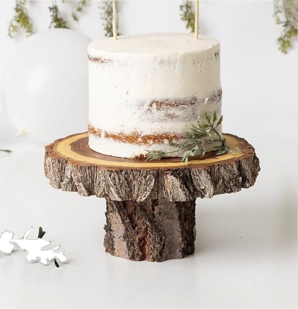 Naked cake on tree trunk cake stand